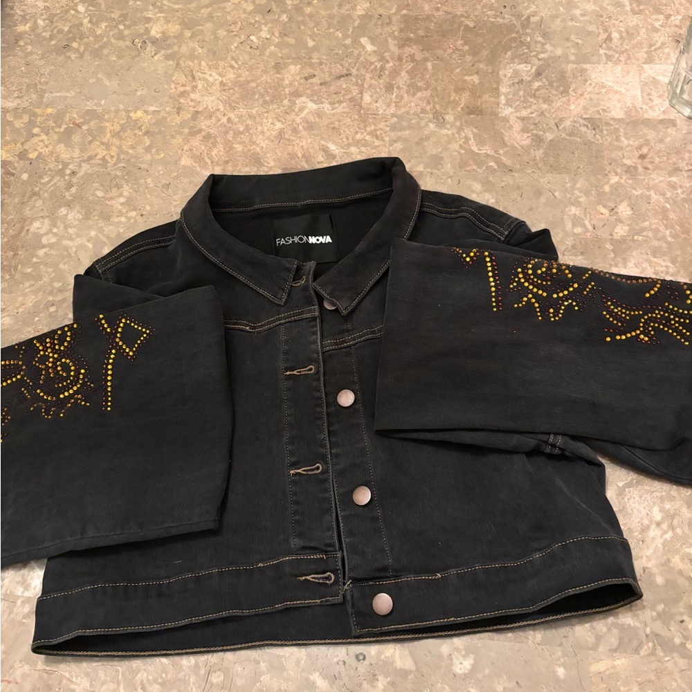 Fashion Nova Black Jacket with Gold Details